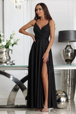 PARIS sukienka długa czarna z poświatą brokatową XS/34