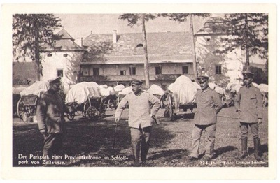 ZASTAWNA- BUKOWINA-CZERNIOWCE-Kolumna prowiantu na dziedzińcu zamkowym-1915