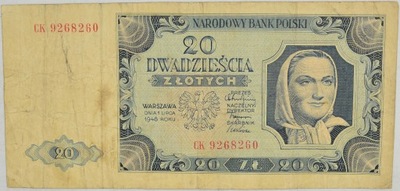 14.PRL, 20 Złotych 1948 CK, M.137.d, St.3