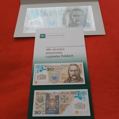 Banknot 20 zł Piłsudski Niepodległość Legiony wraz z folderem nr 12239