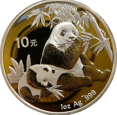 10 YUAN CHINY 2007 PANDA WIELKA SREBRO 999 UNCJA