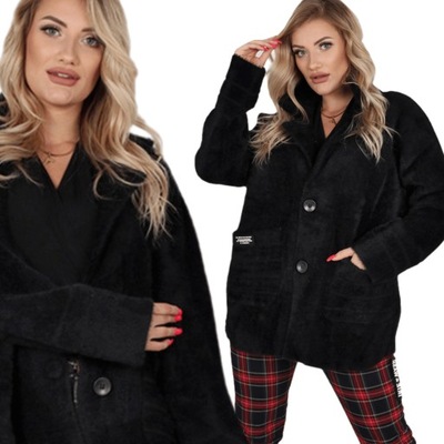 ŻAKIET SWETER ALPAKA GUZIKI PLUS SIZE CZARNY 2183