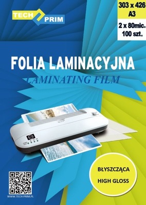 FOLIA LAMINACYJNA DO LAMINOWANIA A3 303 X 426 80 mic. 100 szt