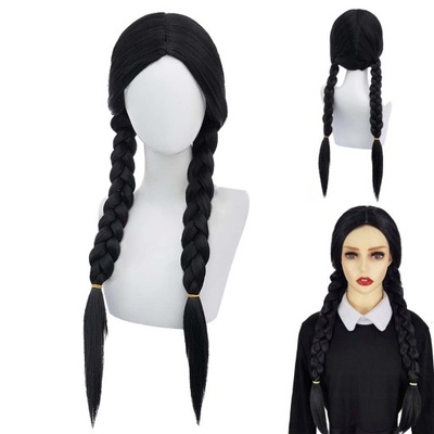 PERUKA WEDNESDAY ADDAMS CZARNE WŁOSY WARKOCZE NA IMPREZĘ HALLOWEEN