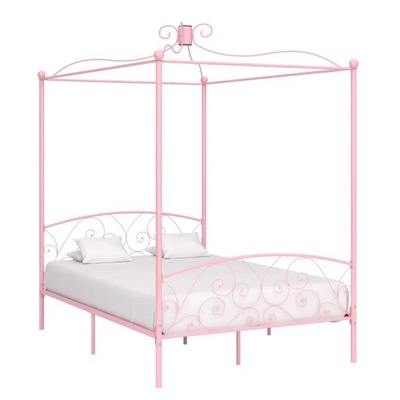 Rama łóżka z baldachimem, różowa, metalowa, 140 x