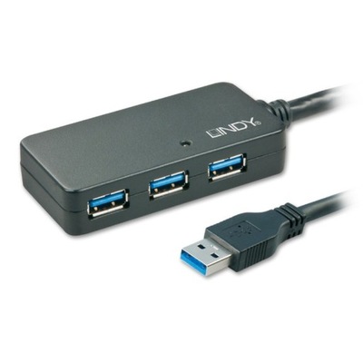 Lindy 43159 Aktywny 4-portowy przedłużacz rozdzielacz, hub Pro USB 3.0 10m