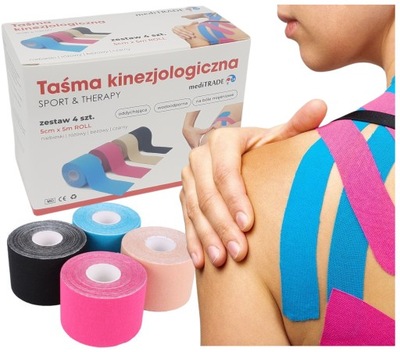 4x TAŚMA KINEZJOLOGICZNA TEJPY .:BANDAŻ GRATIS:. TAPE PLASTRY KINESIOTAPING