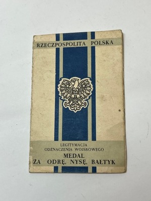 Legitymacja do medalu za ordę nysę bałtyk 1947