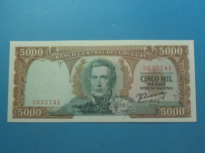Urugwaj Banknot 5000 Pesos P-50 UNC 1967 !