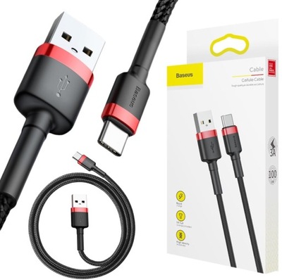 Kabel USB-A do USB-C Baseus Cafule 3A 1m (czerwono-czarny) Oplot