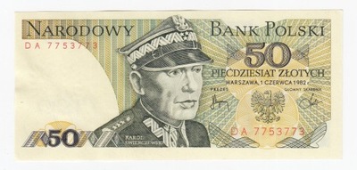 Banknot 50 zł 1982, seria DA, UNC-, rzadszy