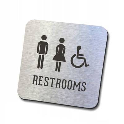 srebrna tabliczka informacyjna restrooms