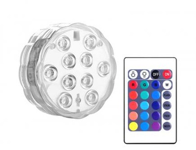 LAMPKA 10-LED RGB WODOODPORNA BEZPRZEWODOWA IP68 z pilotem JACUZZI BASEN