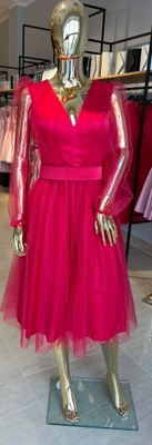 Zjawiskowa czerwona tiulowa krótka sukienka,rozmiar 44