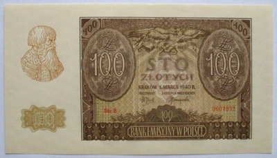 21. 100 zł 1940 B 0607873 Mił. 97b unc