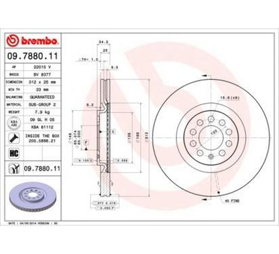 BREMBO ДИСК ГАЛЬМІВНИЙ 312X25 V AUDI A3