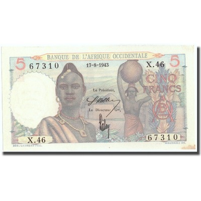 Banknot, Francuska Afryka Zachodnia, 5 Francs, 194