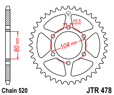 ENGRANAJE PARTE TRASERA JT 45-ZEBOW KAWASAKI Z 800 2013-2016  