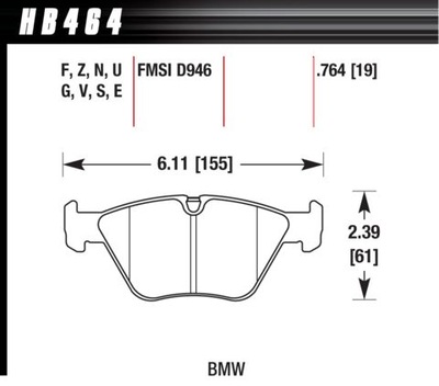 HB464S.764 HT-10 HAWK TRINKELĖS BMW 330CI 330I 330XI M3 X3 Z4 PRIEKINIAI 