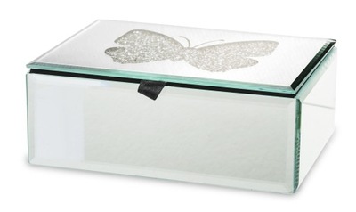 Szklana szkatułka na biżuterię Motyl srebrna