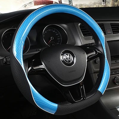 BLUE D SHAPECARBON FIBRE+SKORZANA OKLADKA VOLANTE COCHE PARA VW GOLF 7  