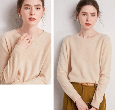 SWETER 100% WEŁNA MERINO WEŁNIANY BEŻOWY M