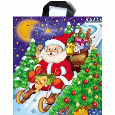Reklamówki torby prezentowe foliowe świąteczne Mikołaj na prezenty x10