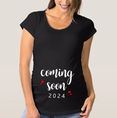 Damska koszulka ciążowa ciąża powiadomienie o ciąży COMING SOON 2024 XL