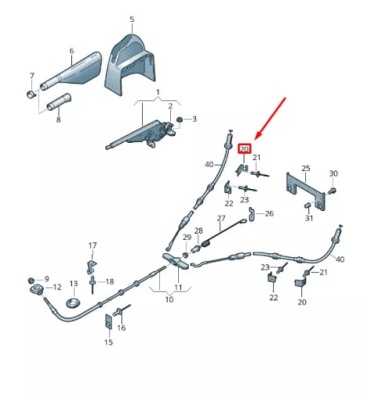 Vw transporter t6 hand brake кабель rear правый кронштейн 7h0711444a фото №1
