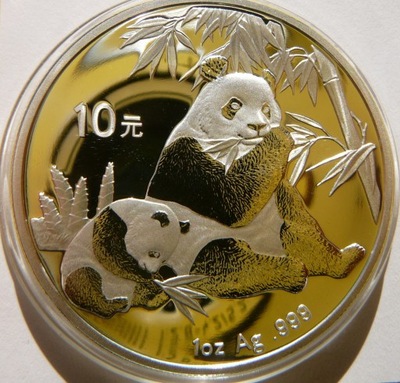 10 YUAN CHINY 2007 PANDA WIELKA SREBRO 999 UNCJA