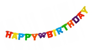 Baner Happy Birthday Girlanda kolorowa flagi Urodzinowe dekoracje napis