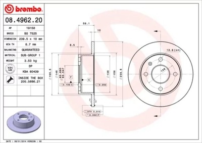 BREMBO 08.4962.20 ДИСК ГАЛЬМІВНИЙ