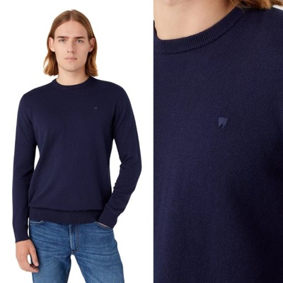 Wrangler CREWNECK KNIT Navy GRANATOWY LEKKI SWETER Z WEŁNĄ REGULAR M