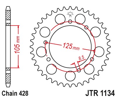 ЗУБЧАТКА ЗАДНЯЯ СТАЛЬНОЙ JTR1134.57 57Z РАЗМЕР 428