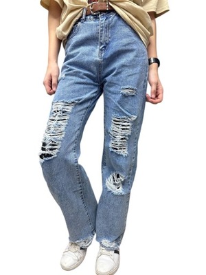 Spodnie Jeans szerokie z przetarciami 134
