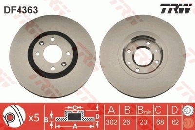 2X ДИСК ГАЛЬМІВНИЙ CITROEN ПЕРЕД C4/3008/308 1,6/2,0 B/HDI DF4363