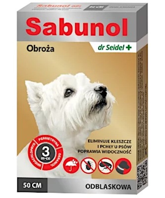 Sabunol 50 cm obroża dla psów p. pasożytom - odblaskowa.