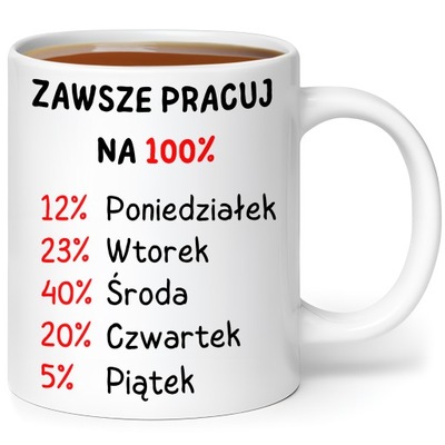 KUBEK DLA PRACOWNIKA DO BIURA PRACY ŚMIESZNY ZAWSZE PRACUJ NA 100 PROCENT