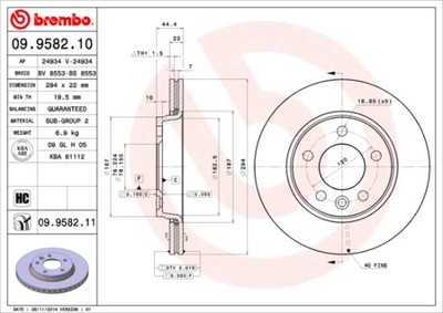 BREMBO 09.9582.11 DISKU STABDŽIŲ 