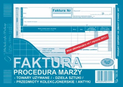 195-3E Faktura A5 procedura marży towary używane