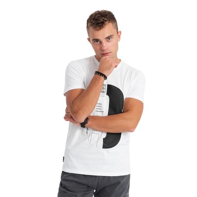 T-shirt męski bawełniany z nadrukiem biały V1 OM-TSPT-0166 L
