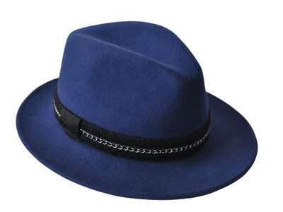 Kapelusz damski filcowy fedora r.57 cm szafir