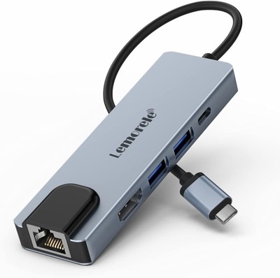 Lemorele Hub USB C z Ethernetem, Adapter 5 w 1 Adapter Multiport z 4K HDMI