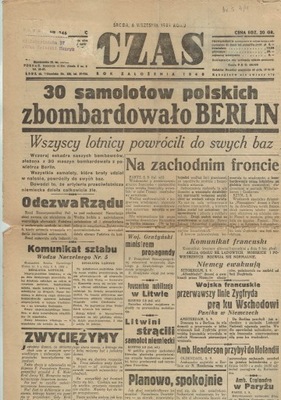 30 samolotów polskich zbombardowało Berlin - Oryginalna gazeta 6 XI. 1939