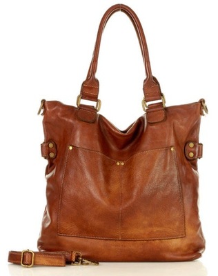 Torebka skórzana XL shopper vintage bag z kieszeniami vera pelle brąz