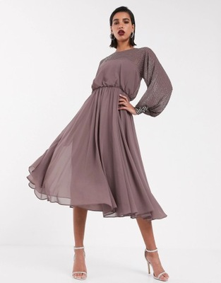 ASO DESIGN 38 M SUKIENKA ZDOBIONA MIDI MAUVE H10567