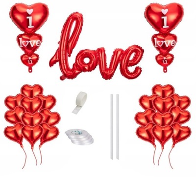 Zestaw do Dekoracji WALENTYNKI Balony Love Serca Urodziny Rocznica Miłość