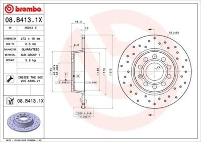 ДИСКИ ТОРМОЗНЫЕ ТОРМОЗНЫЕ ЗАД BREMBO 08.B413.1X 08B4131X