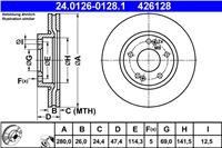 ATE ДИСК ГАЛЬМІВНИЙ ПЕРЕДНЯ 280X26 V HYUNDAI КУПЕ 01-/TUCSON I