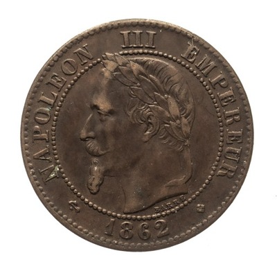 Francja NAPOLEON III, 2 centimes 1862 BB Strasbourg st.3+
